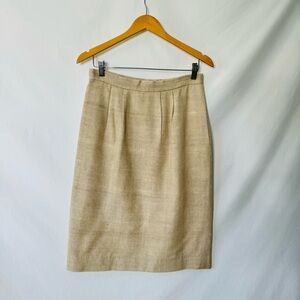 Vintage 90s Carlisle 100% Silk Textured Tan Pencil Skirt